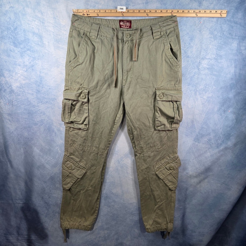 Matchstick Mens‎ Cargo Pants Olive Green Workwear Multi-Pocket Utility Trousers